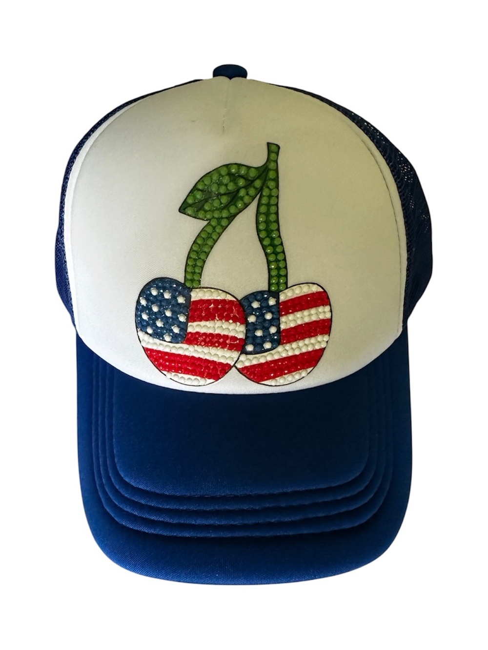 Patriotic Cherry Trucker Hat - Blue & White